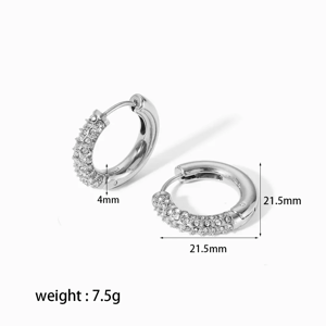 1 Pair Luxurious Sweet Style Ring Shape Stainless Steel  Gold Color Inlay Rhinestone Women's Hoop Earrings h5 Picture3